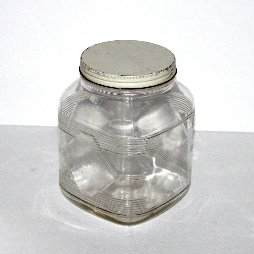Hazel Atlas 8223 Coffee Glass Jar Diamond Panels 1 Gallon vintage canister 8.25